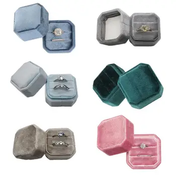 

Velvet Double Ring Box Octagon Wedding Ceremony Ring Box with Detachable Lid