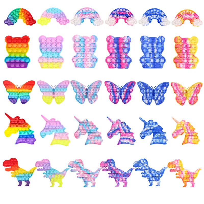 New Pop It Tiedye Радуга бабочка медведь Единорог динозавр космический человек простой