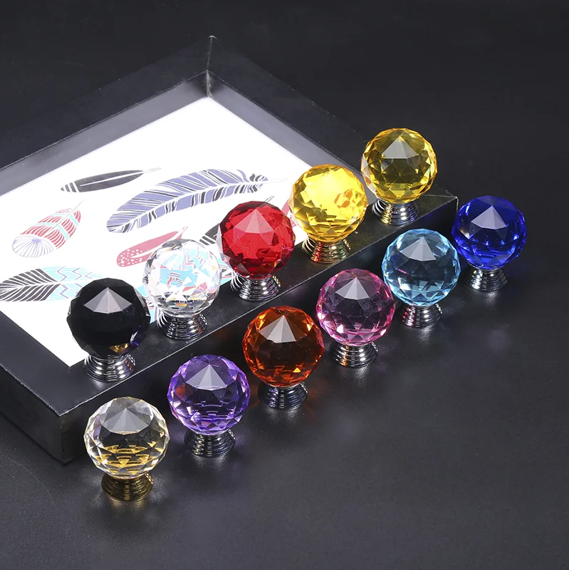 Round Diamond Crystal Glass Knobs Cupboard Pulls (14)