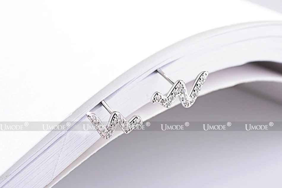 UMODE New 925 Sterling Silver W Letters ECG Stud Earrings for Women Unique CZ Zircon Party Silver Jewelry Brincos ALE0623