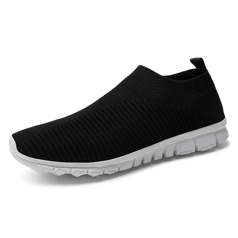 De talla grande 35-46 mujeres calcetín de tejer en zapatos transpirables hombres zapatos planos de verano mocasín para exterior suave negro de malla de zapatillas para correr