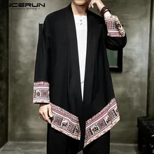 INCERUN, мужская верхняя одежда, этнический стиль, принт, длинный рукав, кардиган,, кимоно, Ретро стиль, Повседневный, мужской Тренч, уличная одежда, куртки, S-5XL