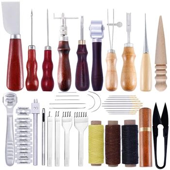

LMDZ Leather Craft Punch Carving Work Tools Kit Hand Sewing Stitching Saddle Set Professional Leather craft Accessories