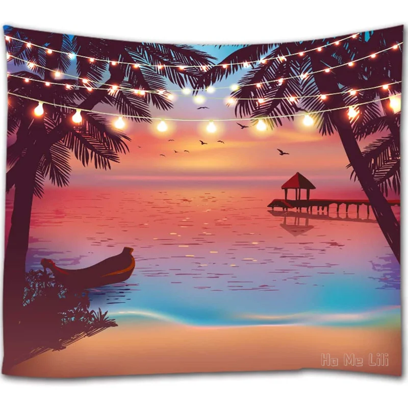 

Тропический пляж океан Морской закат вечеринка с цветсветильник дизайн от Ho Me Lili гобелены для комнаты спальни Декор