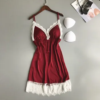 

Fashion Womens Sexy Satin Lace Sling Sleepdress Lingerie Nightdress Underwear sleepwear women sexy lingerie V Neck Homewear