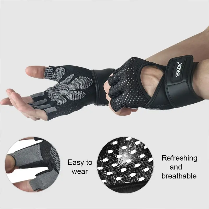 Unisex Weight Lifting Half Finger Workout Gloves with Wrist Support Short Wraps