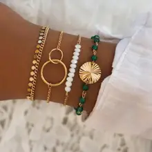 Женский Браслет-манжета из нержавеющей стали ручной работы с бисероплетением регулируемый браслет-цепочка для женщин 4 шт модный браслет ювелирные изделия