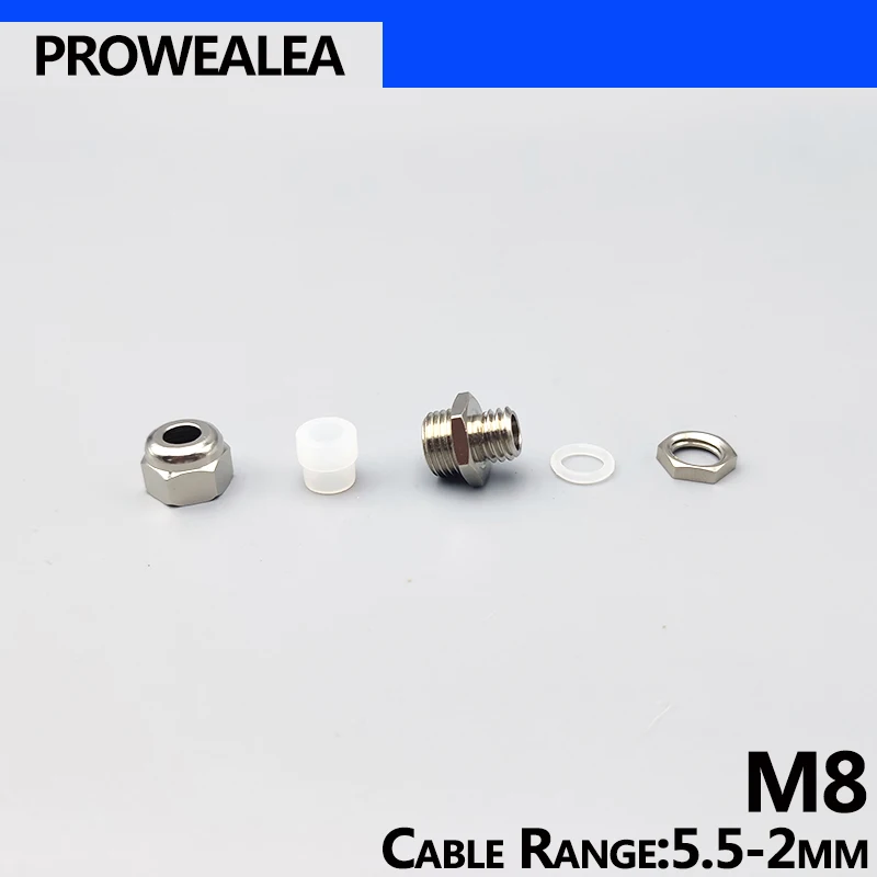 Metal Cable Gland M8 IP68 Waterproof Brass with Weatherproof Silicone Rubber Insert Type Fine Copper Joint electrical connector cable gland cable wire entry