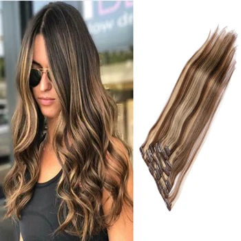 

New Clip in Hair Extensions 14-28" Machine Remy Brazilian Human Hair with Clips Natural Soft Human Hair 6 PCS