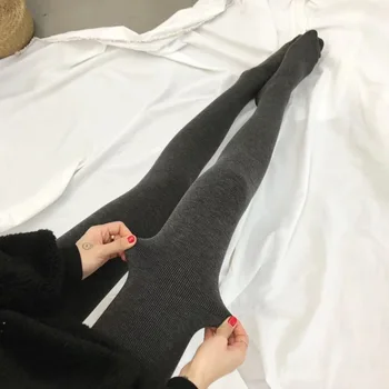

Autumn and winter new women's cotton vertical stripes wear micro-pressure thin warm leggings thickening plus velvet pantyhose