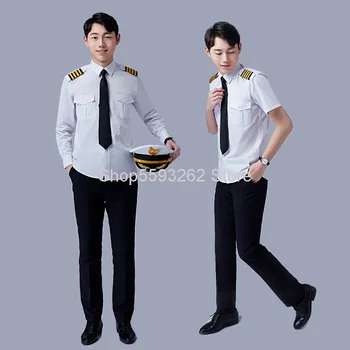 

Male Shirt Pilot Captain Youth Empty Less Shirt Student Aviation Nightclub Performance Dress Security Guard Tooling Uniform