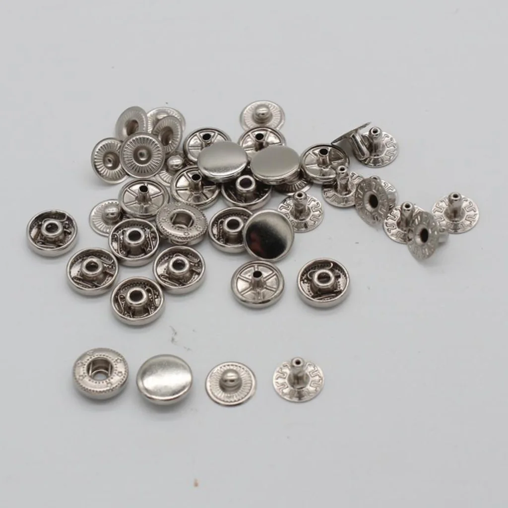 10 Sets Metal Snap Buttons Popper Studs for DIY Bags Coat Leathercraft Silver