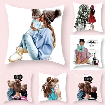 

New Hand Printed Mom & Kids Cushion Cover Throw Pillow Cover for Sofa Home Decorative Pillowcase 45x45cm Pillow Case