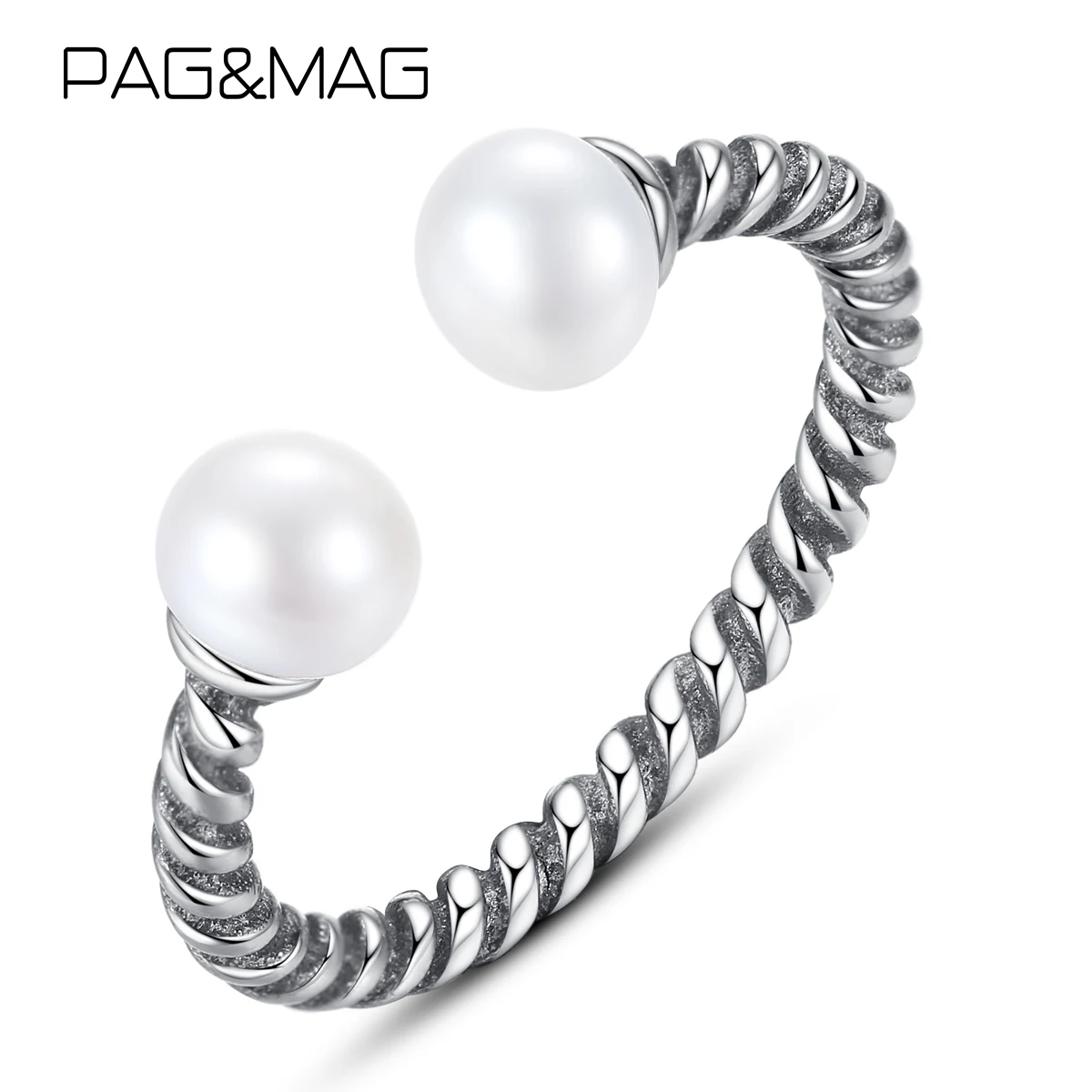 PAG &amp MAG Новое винтажное Открытое кольцо из прозрачного жемчуга чистое 925 пробы