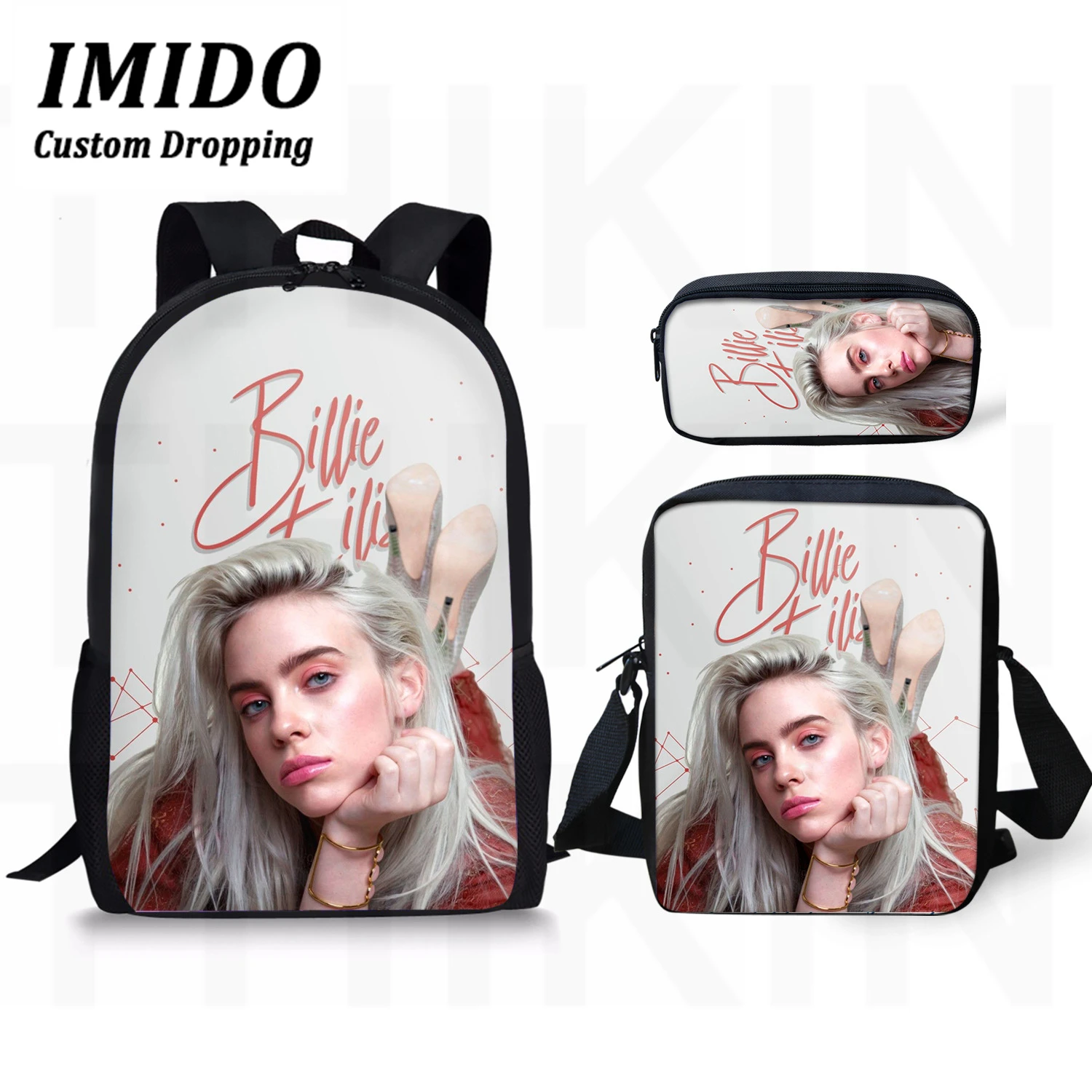 IMIDO Billie Eilish принт для девочек школьная сумка 3 шт./компл. в стиле «хип-хоп» повседневные Рюкзаки Дети Рюкзак Сумки-портфели для путешествий Mochilas - Цвет: 6490CEK
