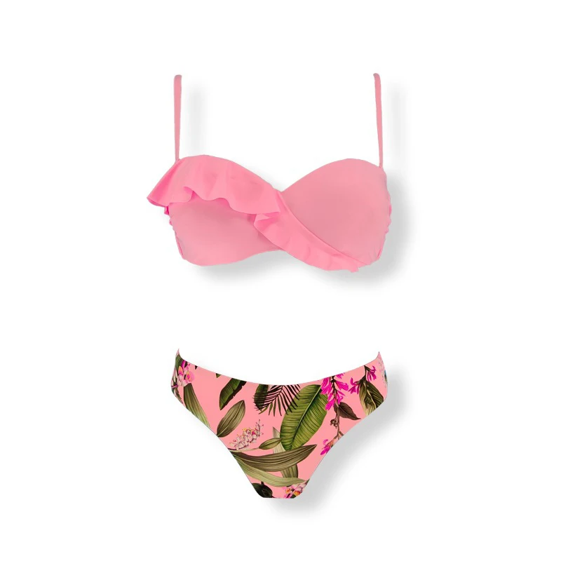 

2020 Retro-printed Steel Holders with Split Bikini 2020 Hard-cup Swimsuit Swimming Suit for Women 2 Piece Sets Womens