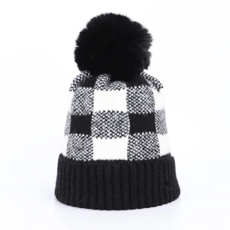Thicken Winter ladies plush ball hat wool knit thick warm lining beanie hat ladies fashion mistakes ski cap