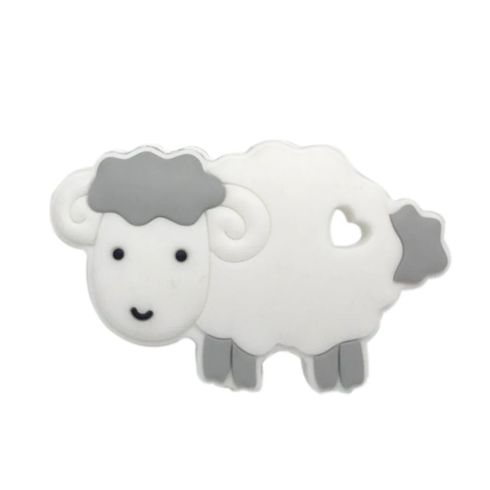 

1PC Silicone Animal Teether Charm Silicone Cute Sheep Pattern Toy BPA Free Baby Ring Teether Silicone Beads DIY Chain 5 Colors
