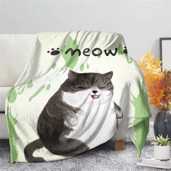 

Cartoon Cat Printed Premium Quality Super Soft Blanket Warm and Fuzzy Bed Sofa Throws Blankets Size XS 3XL