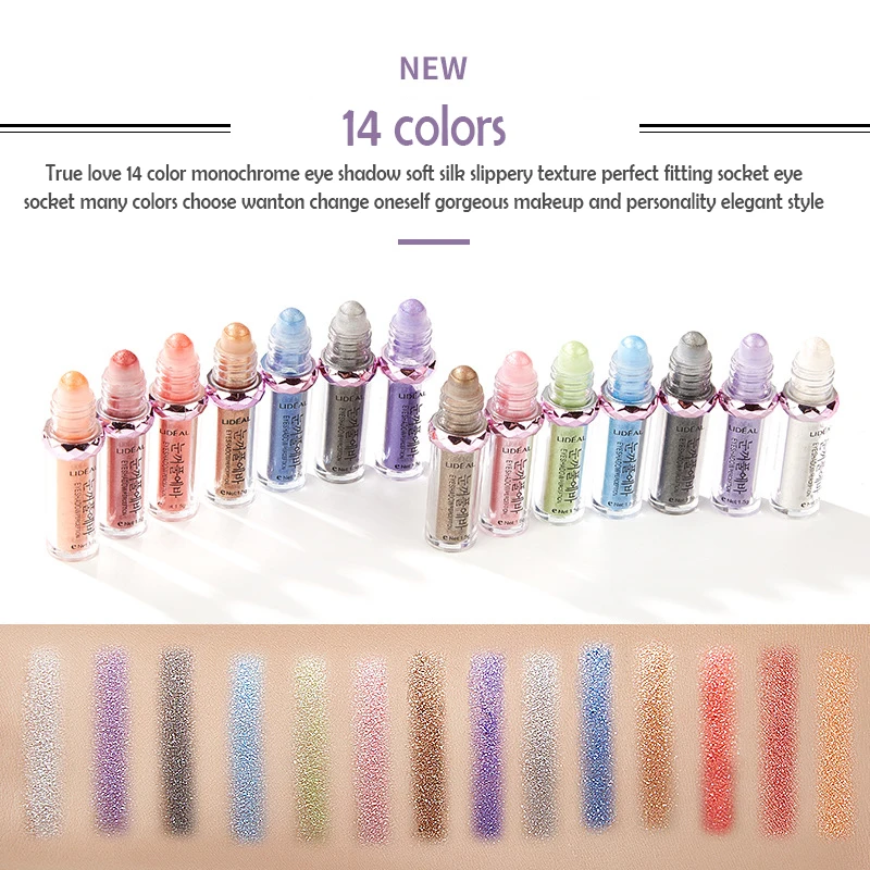 Новинка LIDEAL Rolling beads 14 цветов блестящие тени для век легко наносятся мерцающие тени для век Пигмент Макияж Косметика TSLM1