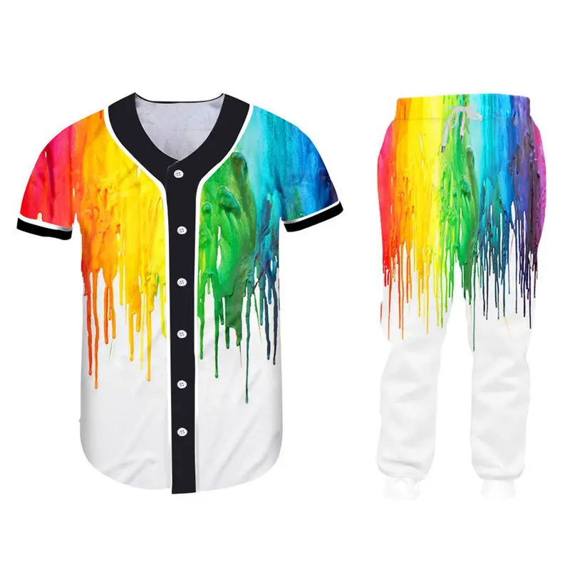 Custom S-7XL Mens Sets Rainbow Splash Print Hoodie Sweatshirt +Jogger Pants 2 Pcs Sets Unisex Casual Zipper Jackets Tee Tank Set (5)