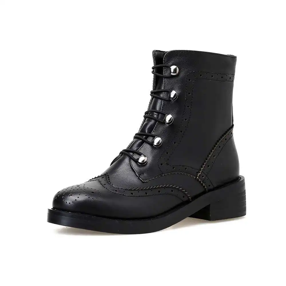 Krazing pot/; Ботинки Челси черного цвета из натуральной кожи; Уличная обувь для свиданий с круглым носком на среднем каблуке; ботильоны с вырезами и оборками; L52