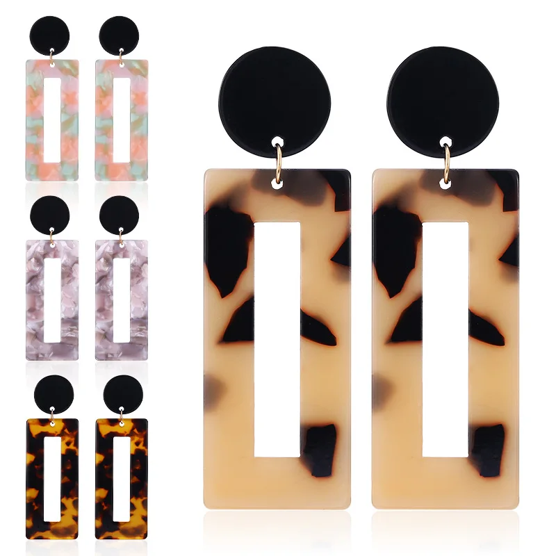 

4 Colors New 2019 Leopard Acrylic Dangle Earring For Women Round Geometry Resin Statement Hanging Earring Za Brincos