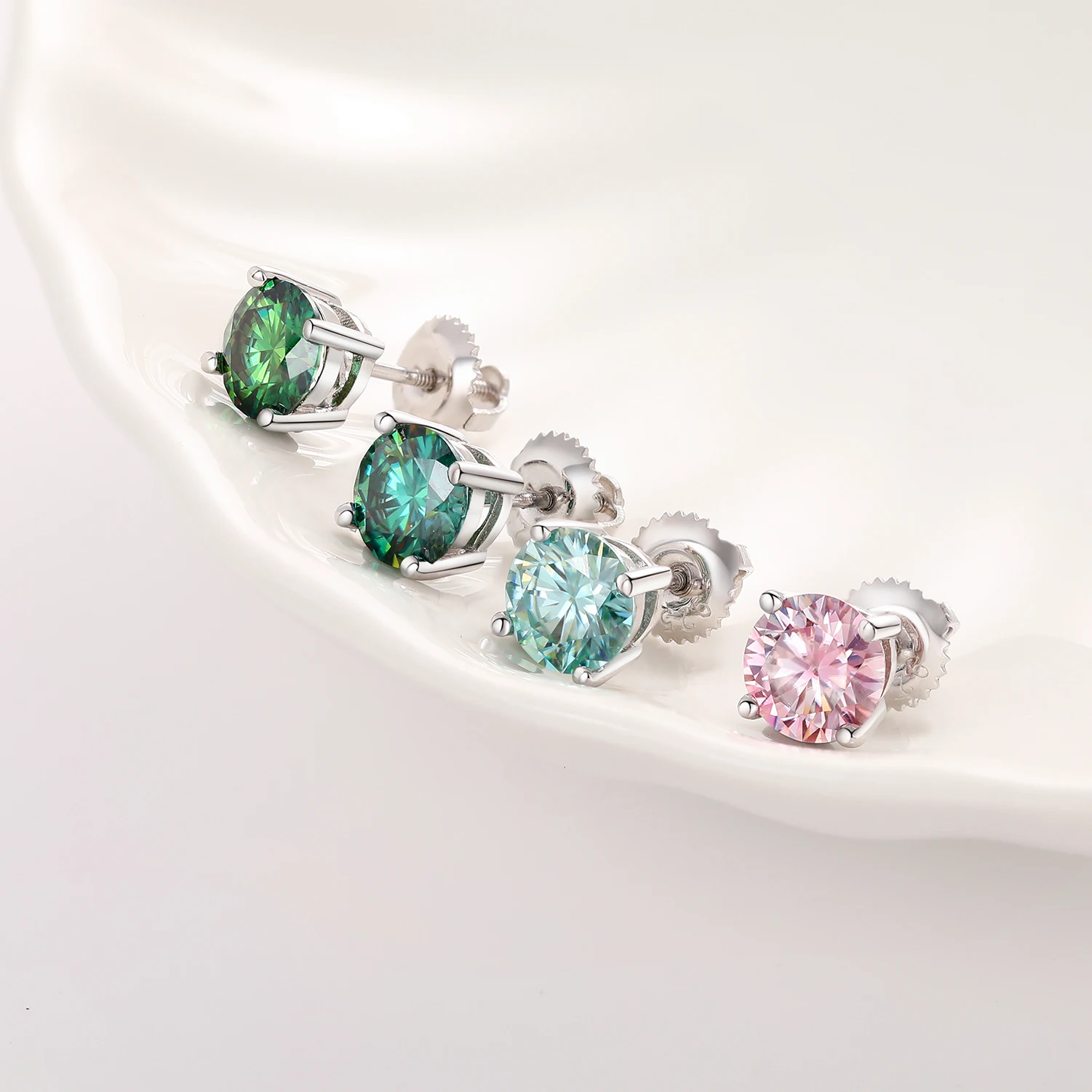 Real D Color VVS 1 Carat Blue Green Yellow Pink Color Round Cut Moissanite Stud Earrings For Women Men Screw Back Jewelry Gifts