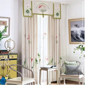 

New Chinese Style Hand-Painted Polyester Curtains Luxury Home Decor Curtains for Living Dining Room Bedroom