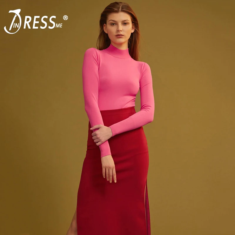 INDRESSME Новая мода женское сексуальное красное платье с длинным рукавом с Разрезом Платье с повязкой длинное платье Вечерние Клубное обтягивающее платье, оптовые продажи