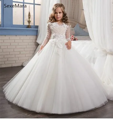 Wit/Ivoor Meisjes Eerste Communie Jurken Kant Puffy Gelaagde Tulle Bloem Meisje Jurken voor Bruiloften Verjaardag Vestidos Wit/Ivoor Meisjes Eerste Communie Jurken Kant Puffy Gelaagde Tulle Bloem Meisje Jurken voor Bruiloften Verjaardag Vestidos