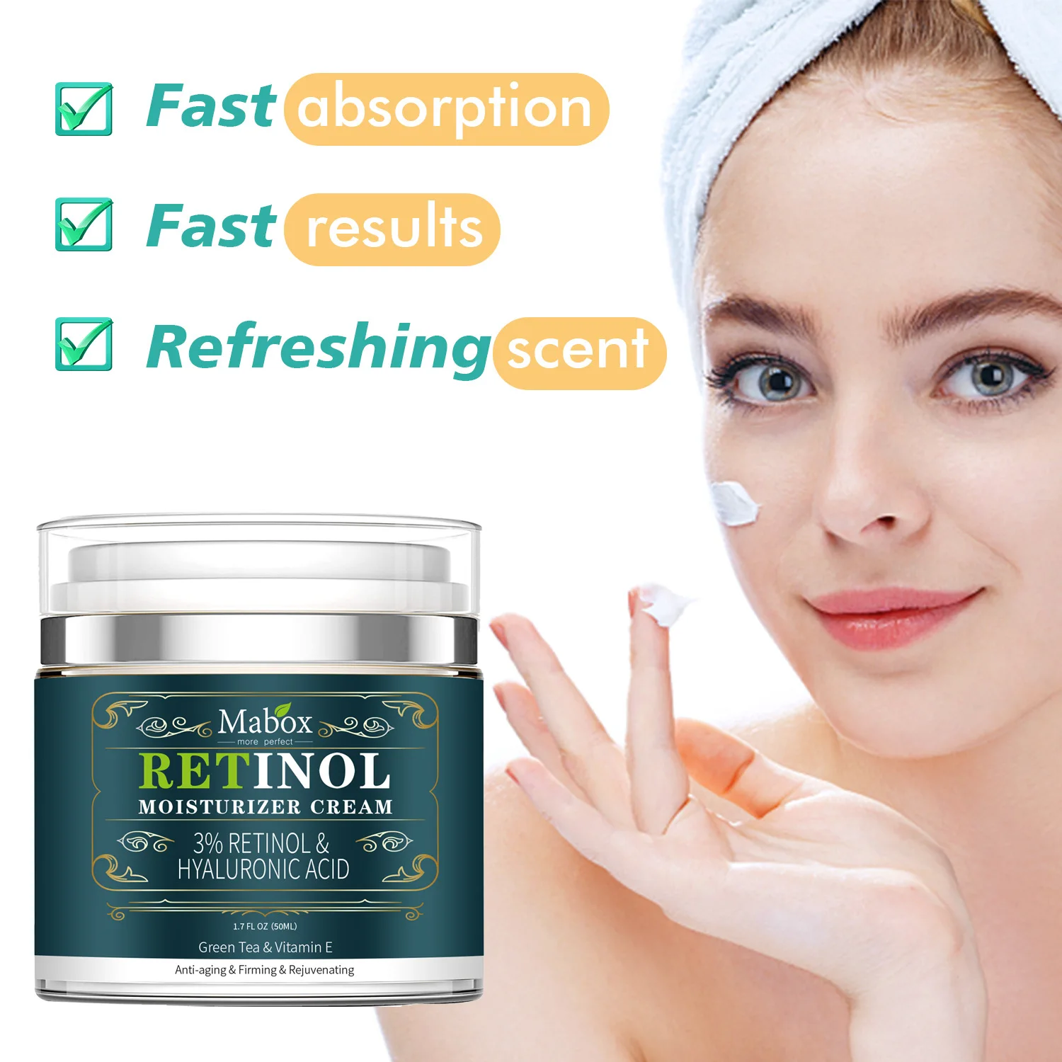 Mabox 50ml Retinol 2.5%Moisturizer Face Cream Hyaluronic Acid AntiAging Remove Wrinkle Vitamin E Collagen Smooth Whitening Cream