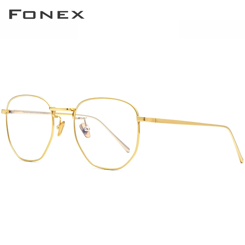 FONEX Pure Titanium Glasses Frame Men Myopia Optical Prescription Oversize Eyeglasses Frame Women New Gold Polygon Eyewear 8518 - Цвет оправы: Золотой