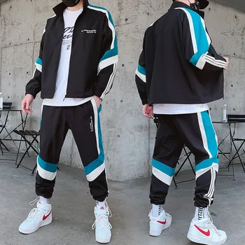 

Men's sportswear Set Fashion Printing Casual Jacket+Sports Pants 2 Piece Autumn Sets Zipper black Casual jogging Sportswear Sets