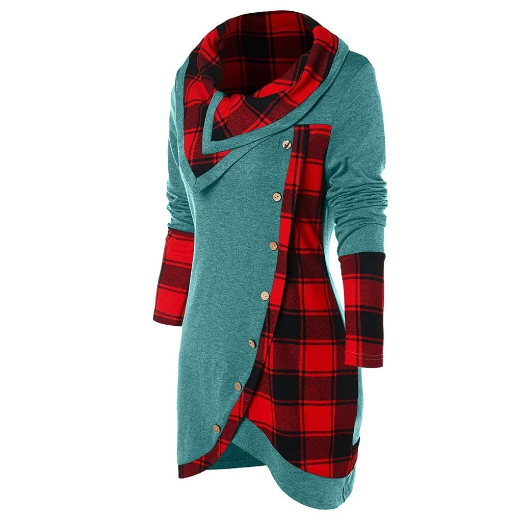 Женская блузка с длинным рукавом, клетчатая водолазка, шотландка, туника,, пуловер, топы,, зима, осень, блузка, топы, Femme#30 - Цвет: Green