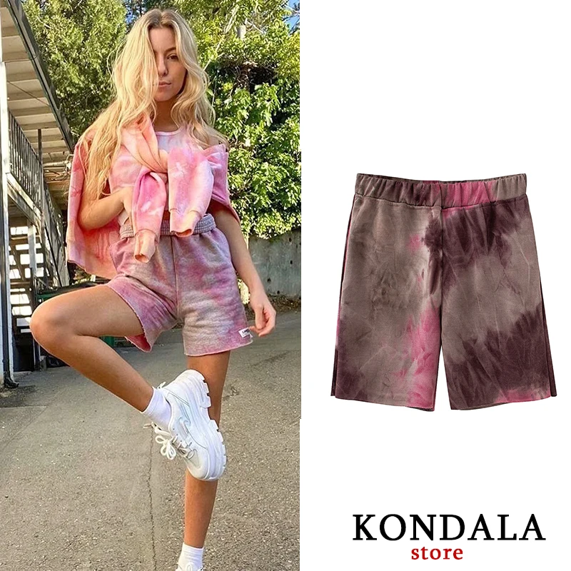 

Women Shorts High StreetTie Dye Print Outfits Elastic Waist Mid Shorts Female Summer Jogging Femme Shorts