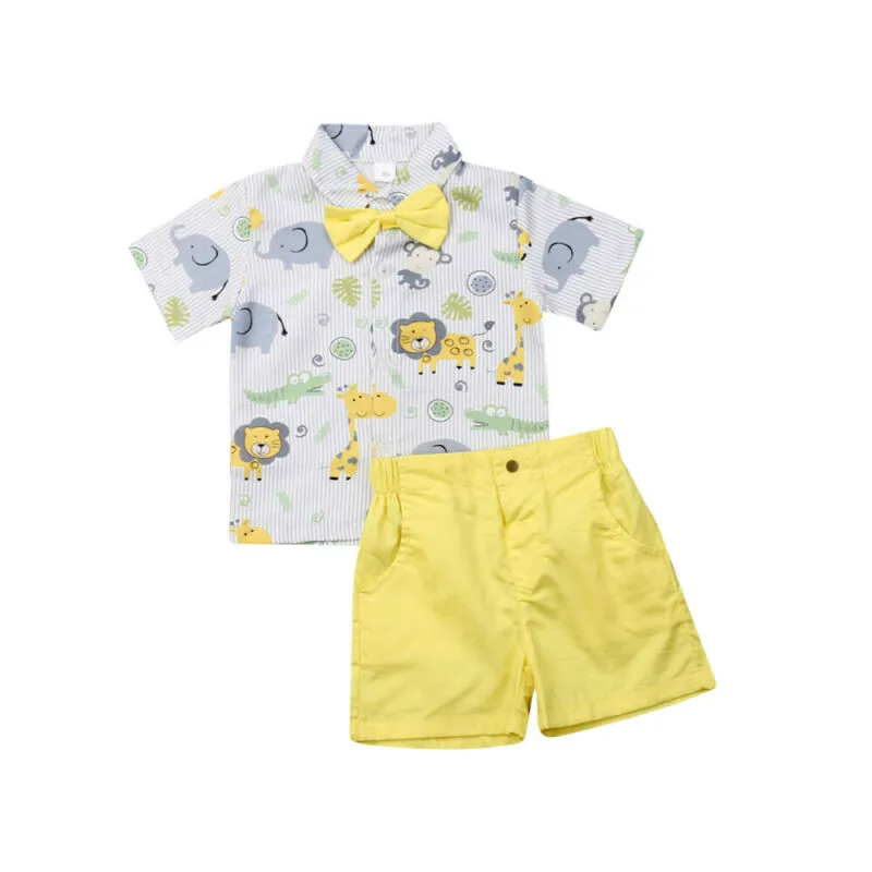 

Formal Kids Baby Boy Summer Autumn Sets Gentlemen Suits Bow Tie Short/Long Sleeve Shirt Solid Pants 2Pcs Boy Outfits 1-6Y