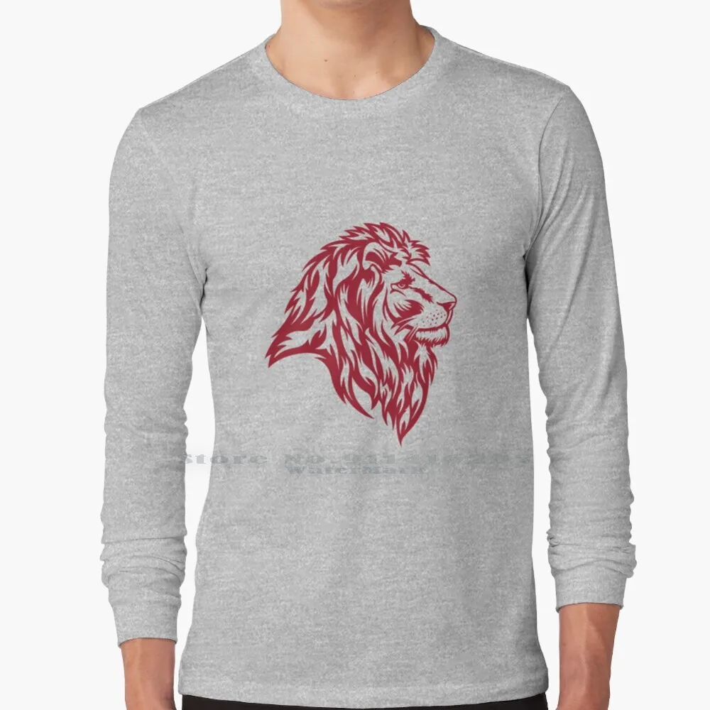 Maglietta Testa Di Leone 100% Puro Cotone The Lion Jungle Wild Animals King Red Power Prestige