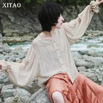 

XITAO Vintage Plate Buttons Thin Jacket Women 2020 Autumn Casual Fashion Style All Match O Neck Lantern Sleeve Jacket ZP1610