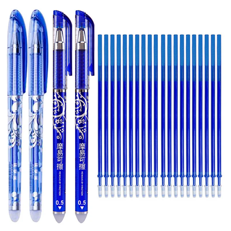 Erasable Pen Set 0.5mm Needle Tip Gel Ink Pens Refills Rods Write Erase Washable Handle For School Office Supplies | Канцтовары для