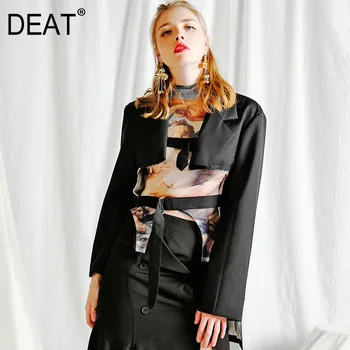 

DEAT 2020 NEW spring turn-down collar full sleeves waist betls vintage tassels asymmetrical short jacket WE36101M