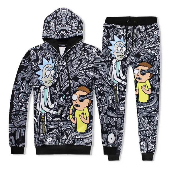 Hoodies and Pants Для мужчин и женщин 3D мультфильм печати толстовки спортивные костюмы осень с длинным рукавом Толстовка капюшоном и брюки костюм из двух частей комплект одежды - Цвет: Hoodies and Pants