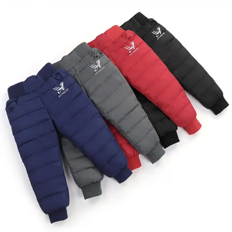 Boys Girls Kids Pants Down Wadded Trousers Stripe Pattern Warm Windproof Waterproof Winter Long Thickness 1-12T