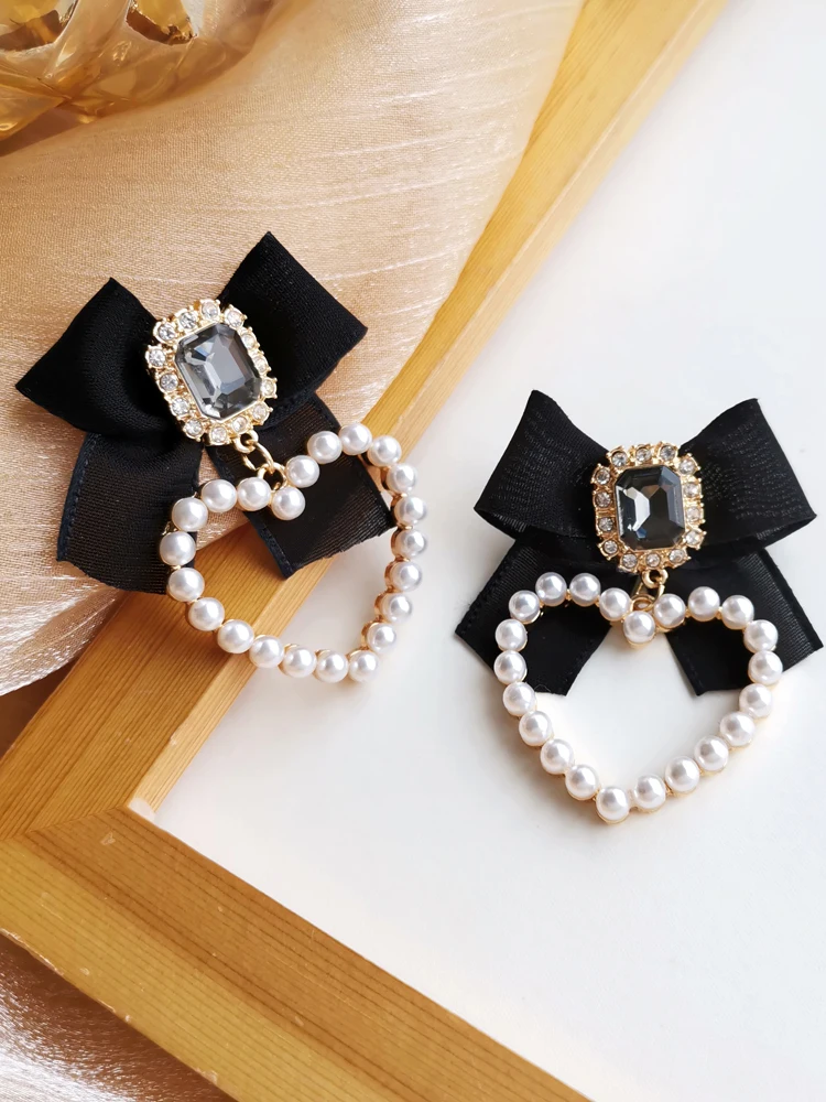 Dangle Earrings Drop Earrings Bowtie Earrings Crystal Earrings S925 Needle Jewelry Black Bowknot Crystal Glass Simulated Pearls Heart For Girl