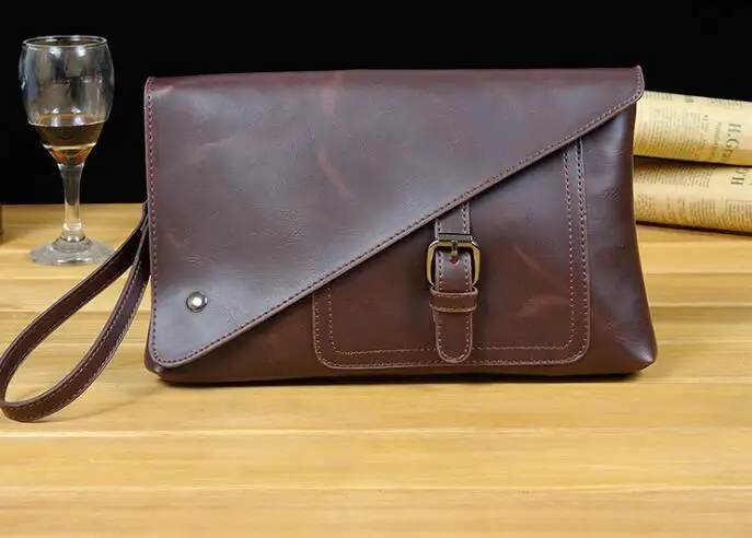 Retro crazy horse leather men's clutch bag wear-resistant material casual envelope trend men's handbag