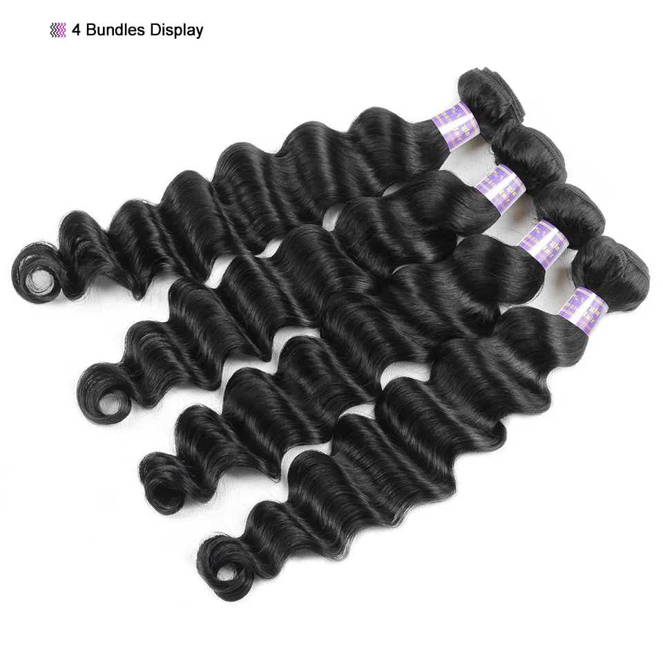 Pacotes de Onda Solta com Fecho Pacotes com Fechamento Humano com Frontal Allove Profunda Cabelo Peruano Remy 100% Pacotes Não 9 Cheap Pacotes com 34 com fecho