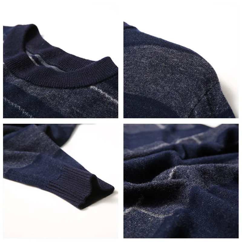 COODRONY Brand 100% Merino Wool Sweater Men Fashion Plaid Pull Homme Winter Thick Warm Sweaters Soft Cashmere Pullover Men 93046