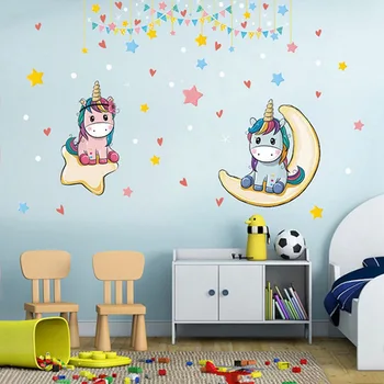

Unicorn Wall Stickers Colorful Cute Cartoon Unicorn Horse Wall Decals For Kids Girls Room DIY Poster Wallpaper Home Decor