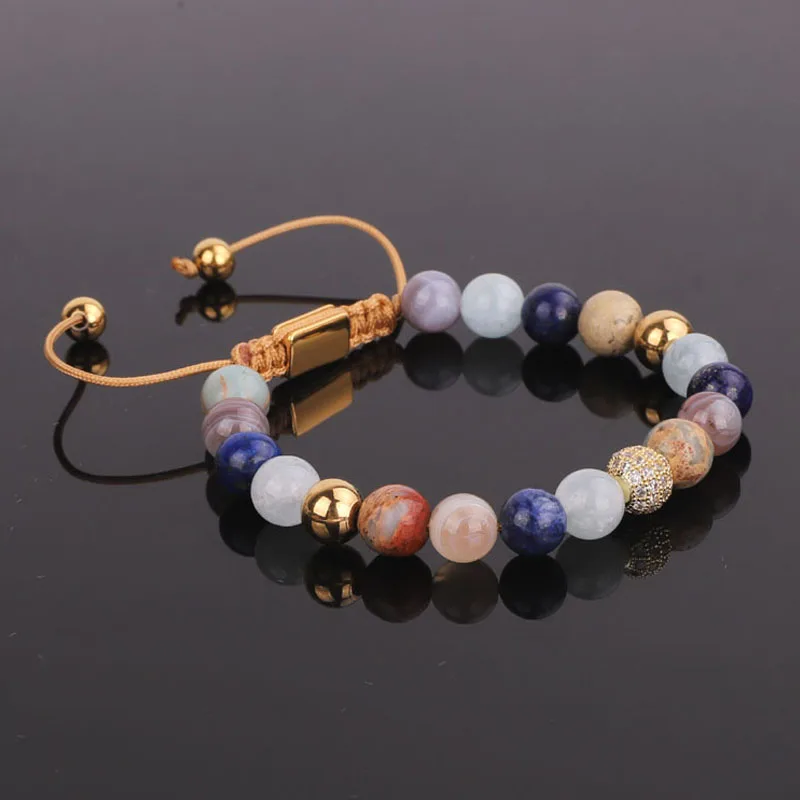 Jaravvi High Quality CZ Micro Pave Ball Natural Stone Handmade Macrame Friendship Bracelet Women Jewelry Gift - Image 2