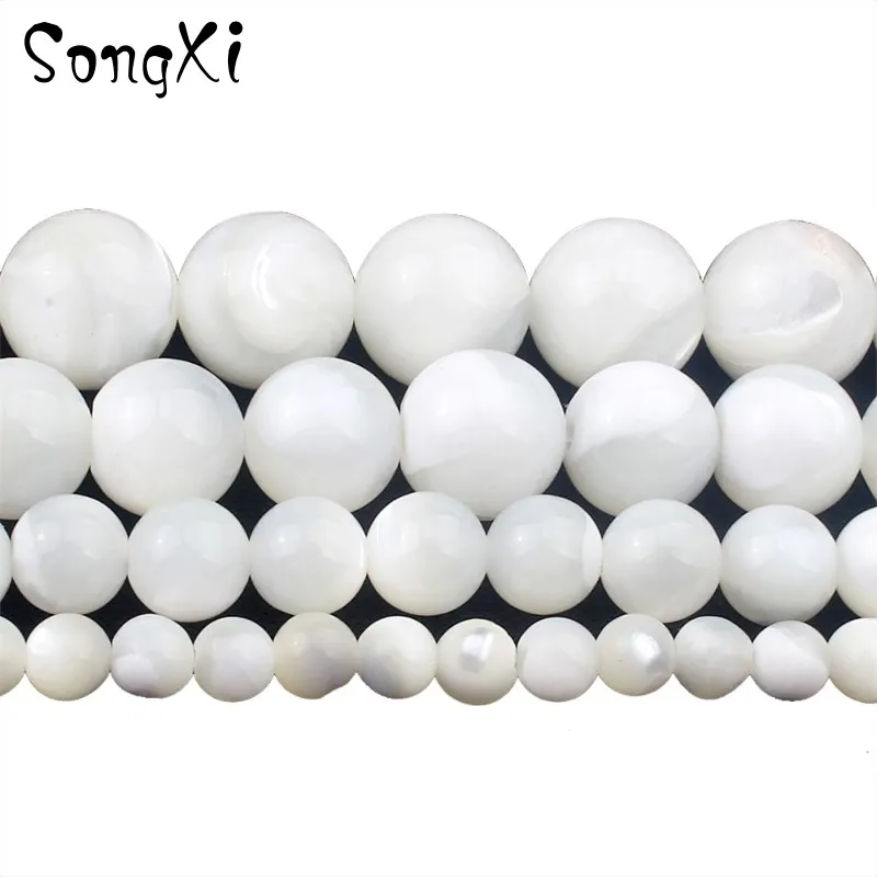 

Natural White Mother Of Mop Shlle Pearl Beads 4 6 8 10mm Round Loose Beads for Jewelry Making Diy Bracelet Necklace 15 Inch
